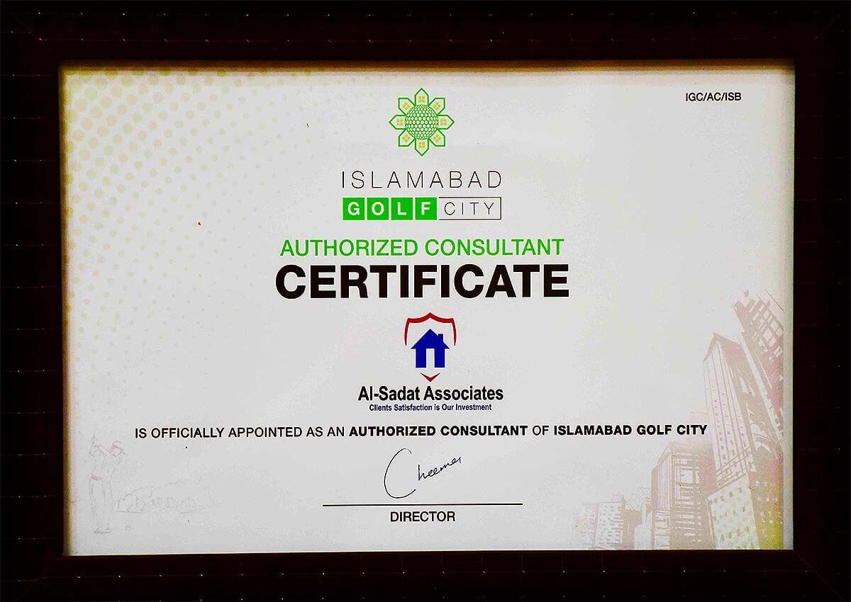 islamabad golf city – igc – golf city – golf city islamabad - achievement certificate – al sadat marketing - alsadat marketing – al-sadat marketing - real estate agency – property portal - islamabad - rawalpindi - pakistan
