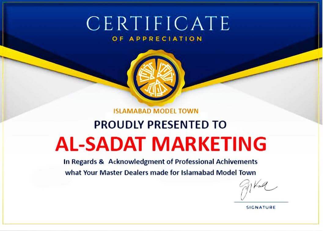 islamabad model town – imt – model town islamabad - achievement certificate – al sadat marketing - alsadat marketing – al-sadat marketing - real estate agency – property portal - islamabad - rawalpindi - pakistan