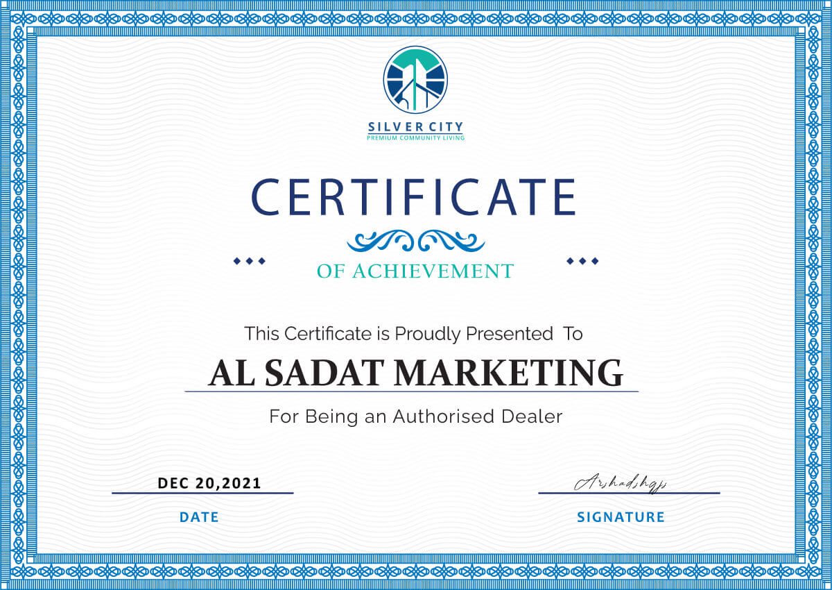 silver city islamabad – silver city - achievement certificate – al sadat marketing - alsadat marketing – al-sadat marketing - real estate agency – property portal - islamabad - rawalpindi - pakistan