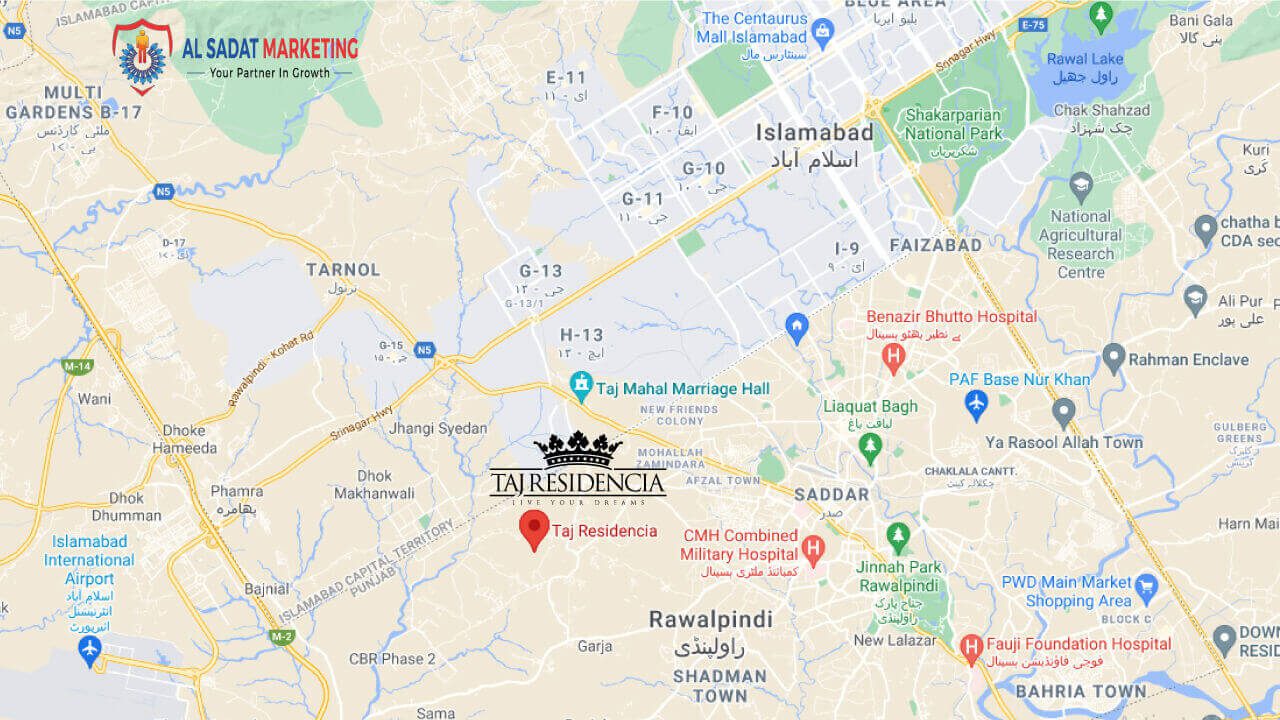 taj residencia - taj residencia rawalpindi - location map - taj residencia project page - al sadat marketing - alsadat marketing - al-sadat marketing - real estate agency - property portal - islamabad - rawalpindi - pakistan