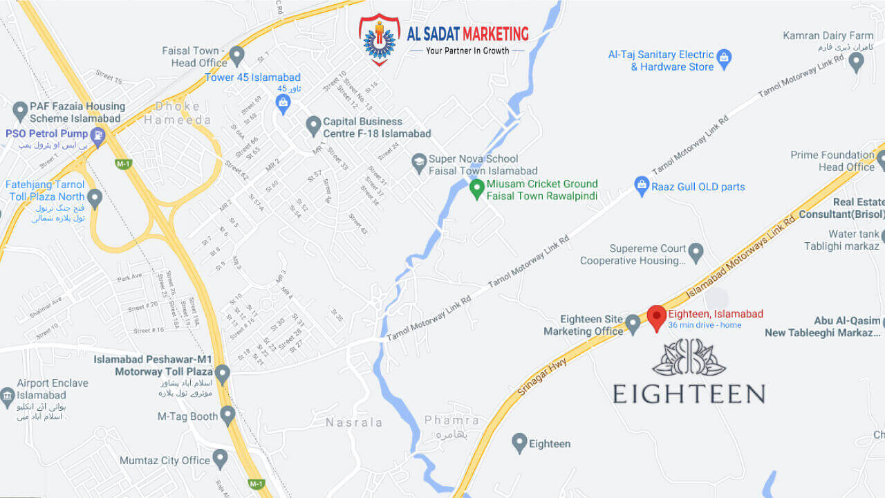 eighteen location map – eighteen islamabad location map – eighteen – eighteen islamabad – eighteen housing society – eighteen real estate development - al sadat marketing - alsadat marketing - al-sadat marketing - real estate agency - property portal - islamabad - rawalpindi - pakistan