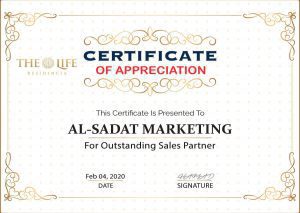 the life residencia – the life residencia islamabad - achievement certificate – al sadat marketing - alsadat marketing – al-sadat marketing - real estate agency – property portal - islamabad - rawalpindi - pakistan