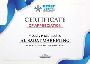 university town – university town rawalpindi - achievement certificate – al sadat marketing - alsadat marketing – al-sadat marketing - real estate agency – property portal - islamabad - rawalpindi - pakistan