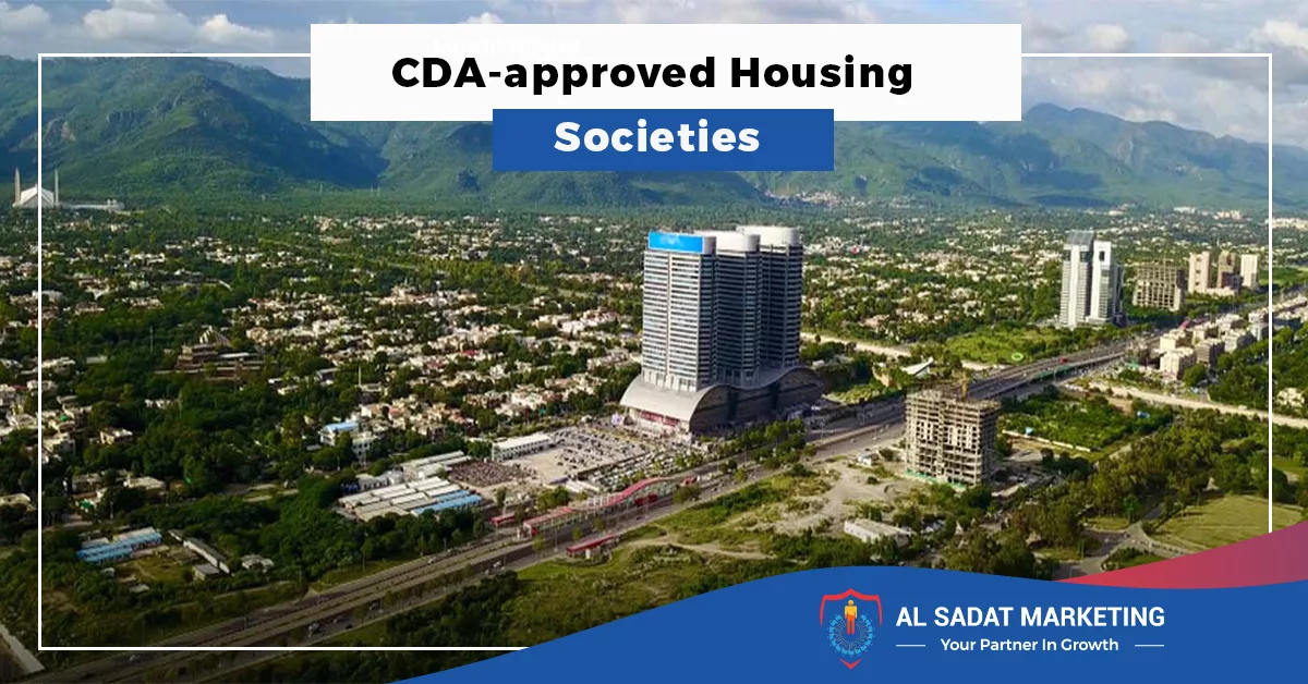 cda approved housing societies in islamabad 2023, al sadat marketing, real estate agency in blue area, islamabad