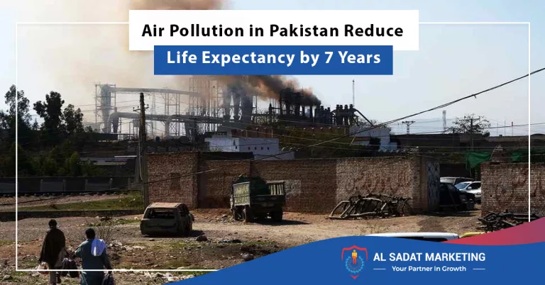 a hazy cityscape with air pollution, representing the impact on life expectancy in pakistan, al sadat marketing, real estate agency in blue area islamabad pakistan