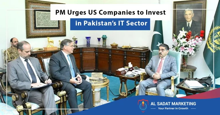 prime minister urging us companies to invest in pakistan's it sector for mutual growth, al sadat marketing, real estate agency in blue area islamabad