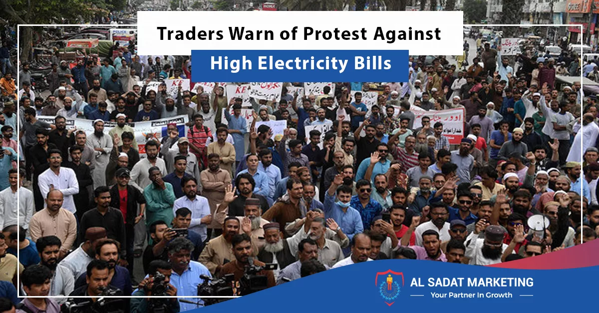 traders protesting against high electricity bills in the city center, al sadat marketing, real estate agency in blue area islamabad