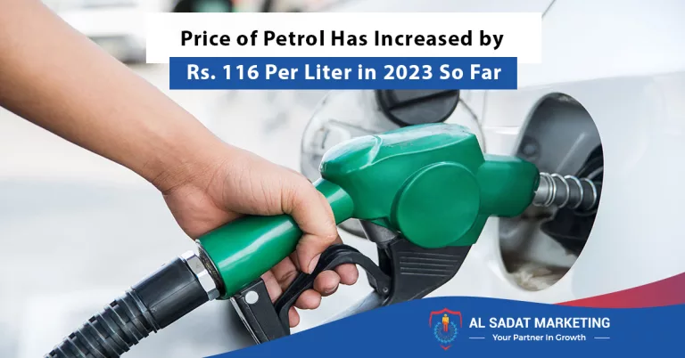 price of petrol has increased by rs. 116 per liter in 2023 so far, al sadat marketing, real estate agency in blue area islamabad pakistan