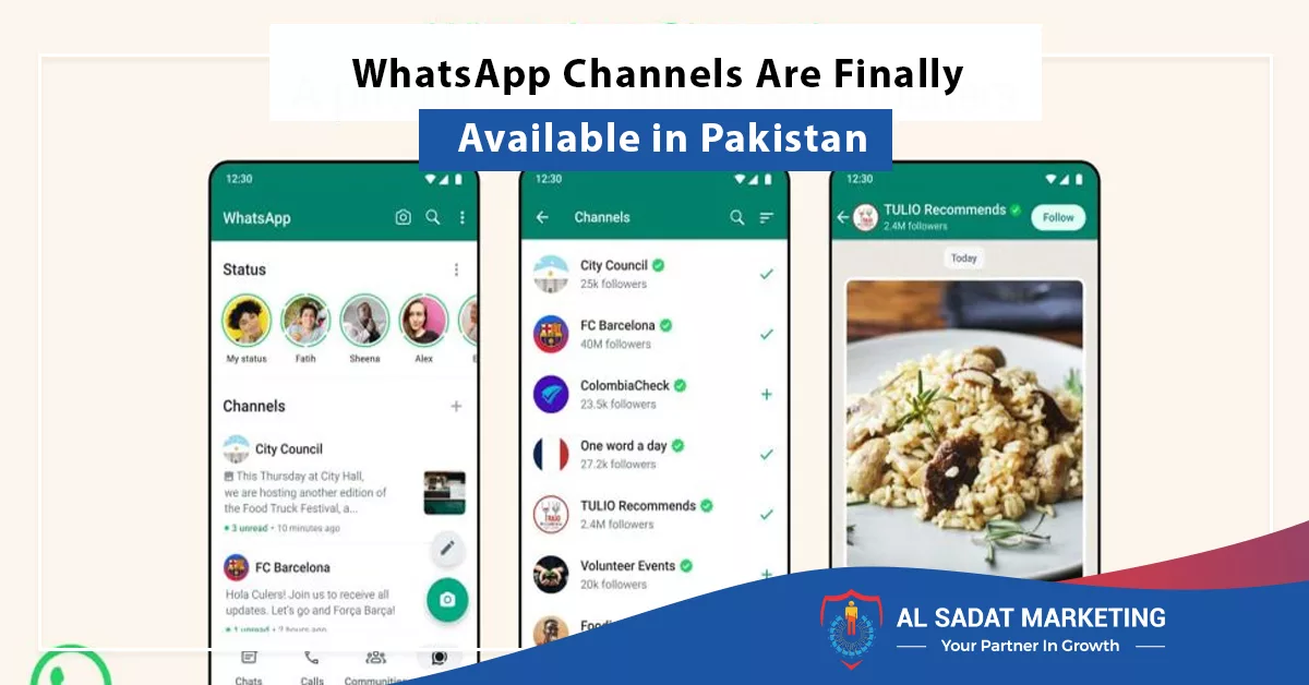 whatsapp channels are finally available in pakistan, al sadat marketing, real estate agency in blue area islamabad pakistan