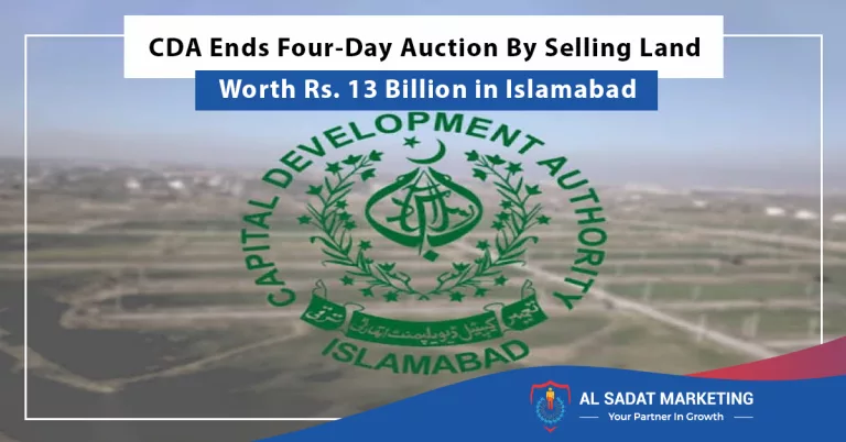 cda ends four-day auction by selling land worth rs. 13 billion in islamabad, al sadat marketing, real estate agency in blue area islamabad