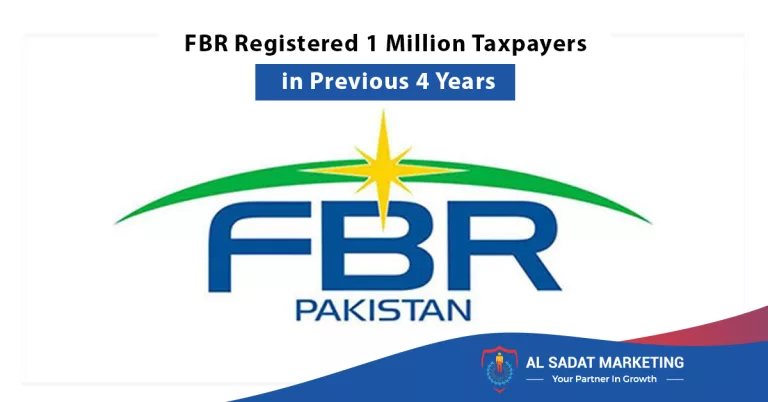 fbr registered 1 million taxpayers in previous 4 years, al sadat marketing, real estate agency in blue area islamabad pakistan