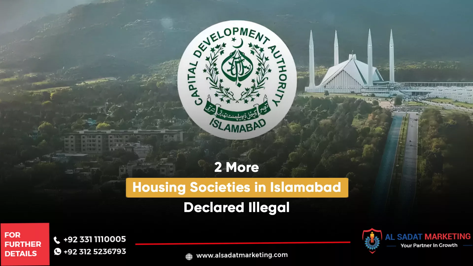 2 more housing societies in islamabad declared illegal, al sadat marketing, real estate agency in blue area islamabad