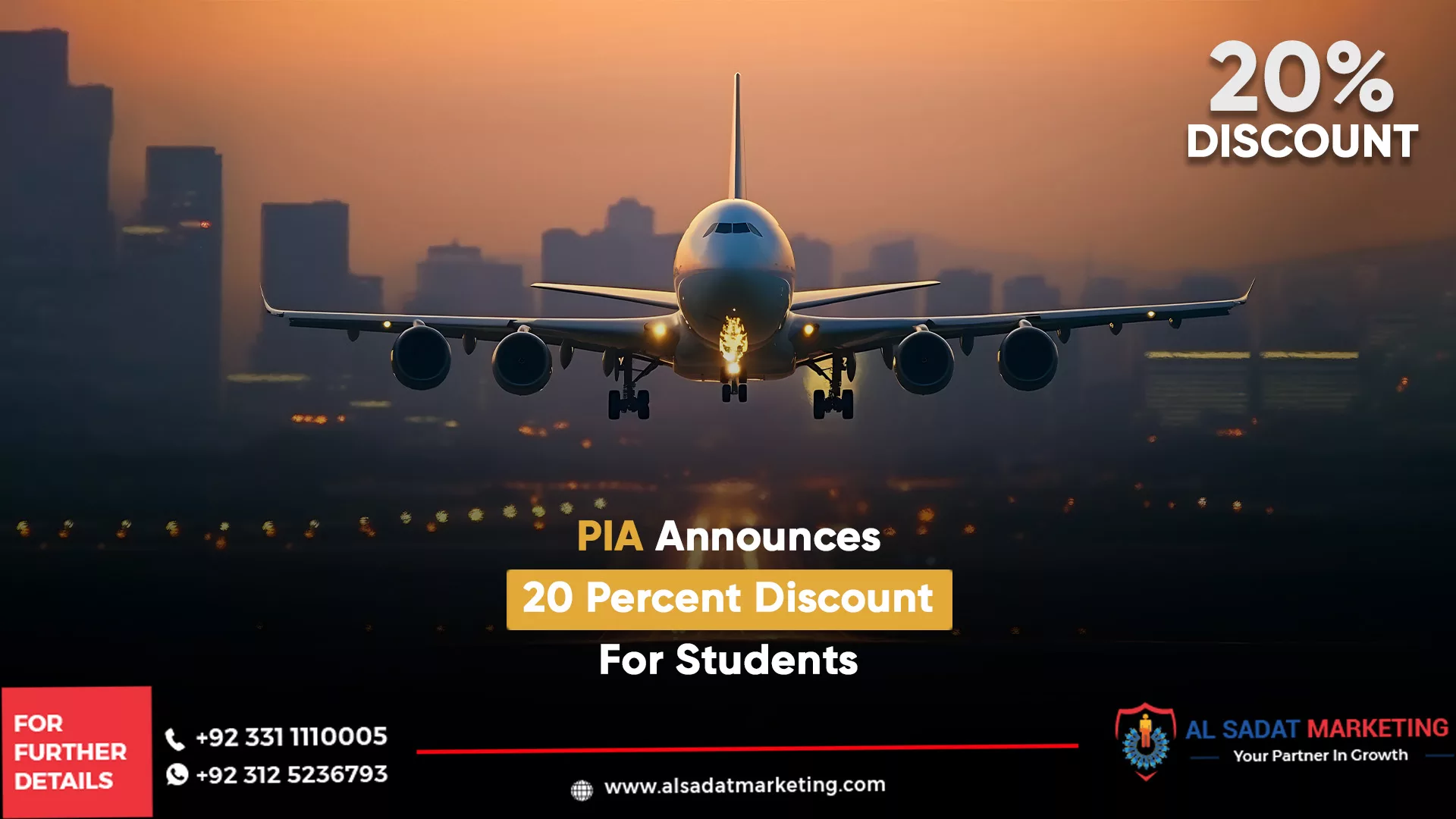 pia announces 20 percent discount for students, al sadat marketing, real estate agency in blue area islamabad