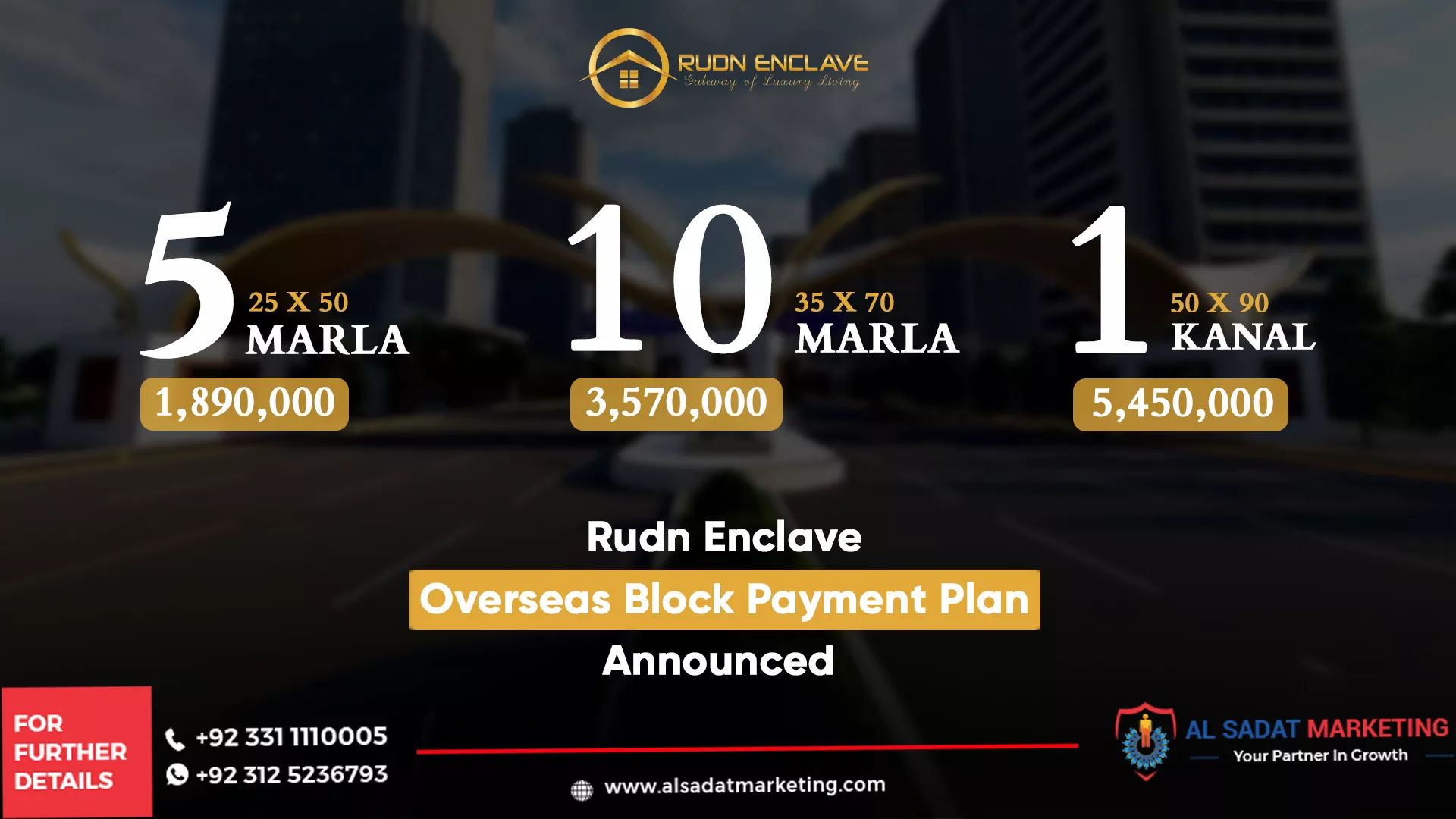 rudn enclave overseas block payment plan announced, al sadat marketing, real estate agency in blue area islamabad