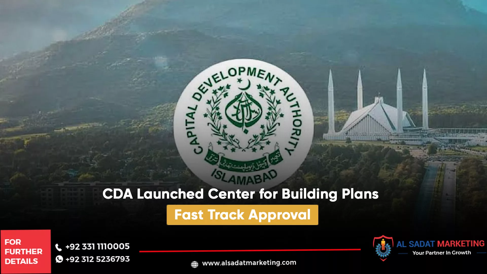 cda launched center for building plans fast track approval, al sadat marketing, real estate agency in blue area islamabad