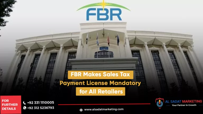 fbr makes sales tax payment license mandatory for all retailers, al sadat marketing, real estate agency in blue area islamabad