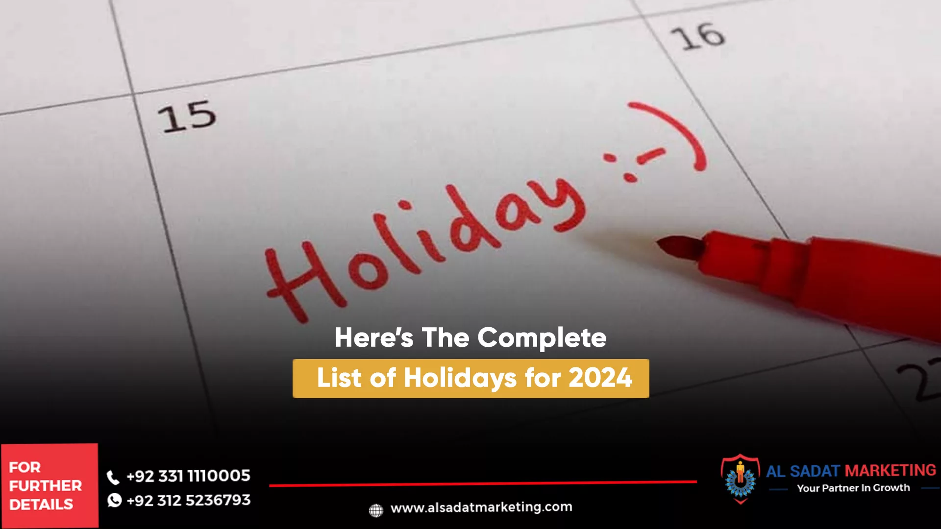 here’s the complete list of holidays for 2024, al sadat marketing, real estate agency in blue area islamabad