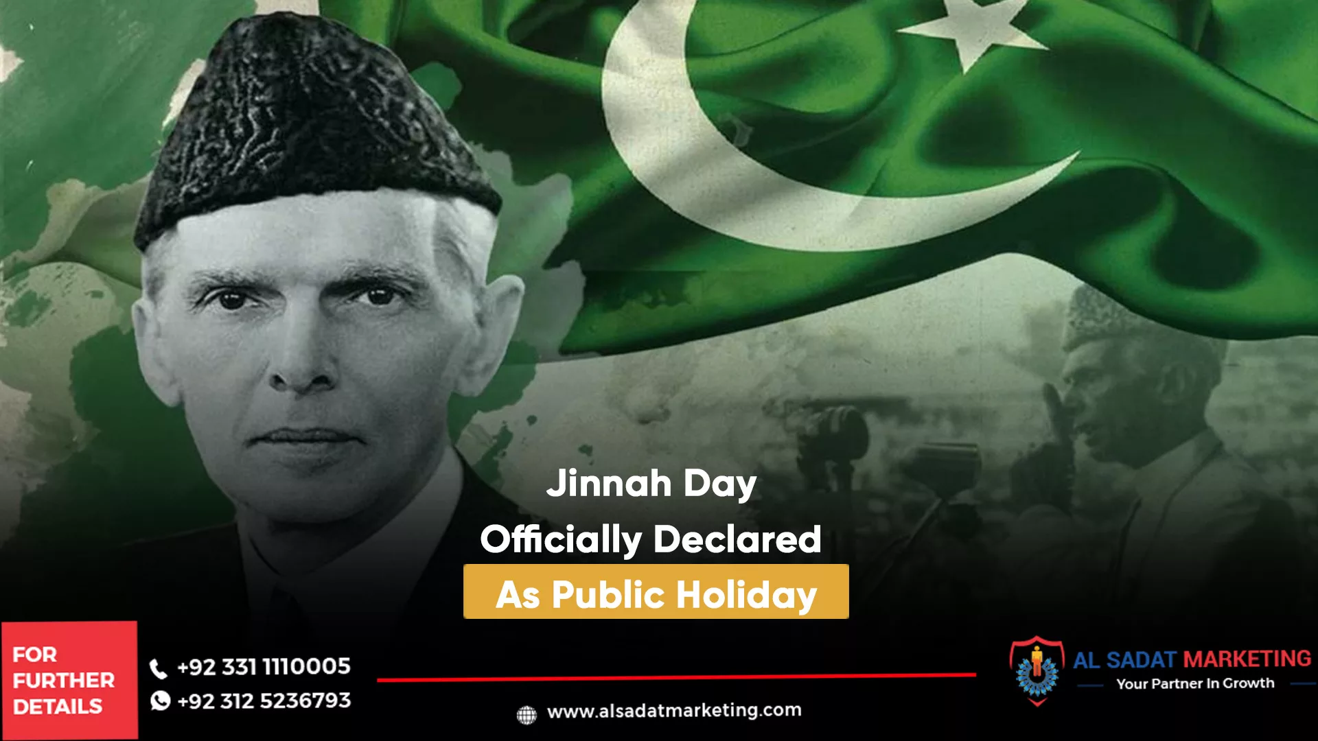 jinnah day officially declared as public holiday, al sadat marketing, real estate agency in blue area islamabad