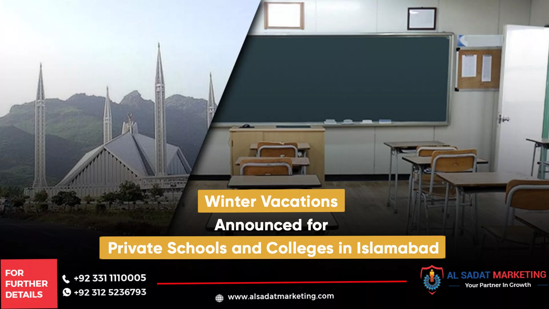 winter vacations announced for private schools and colleges in islamabad, al sadat marketing, real estate agency in blue area islamabad