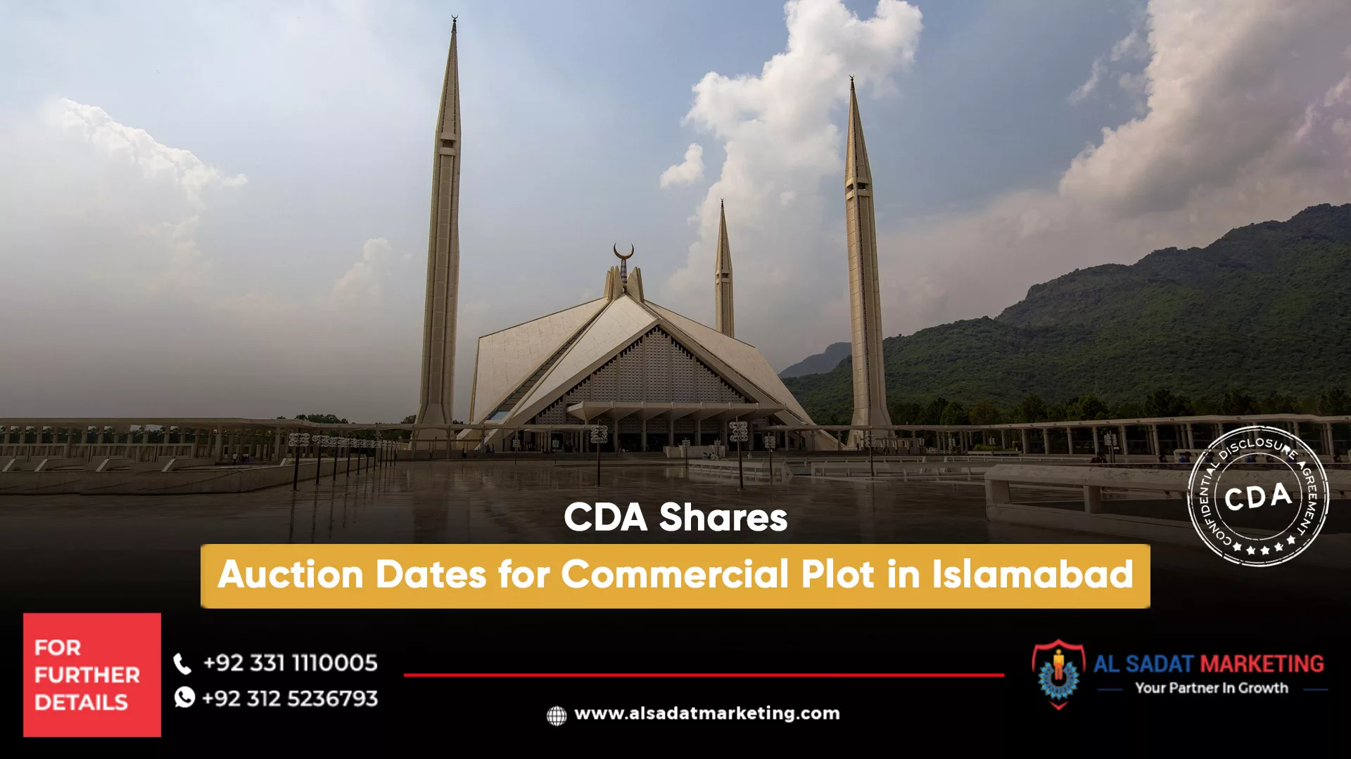 cda shares auction dates for commercial plot in islamabad, al sadat marketing, real estate agency in blue area islamabad