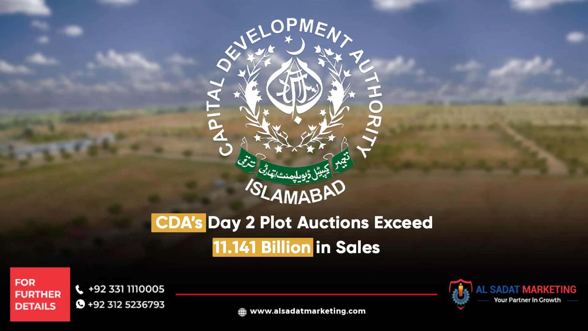 cda’s day 2 plot auctions exceed 11.141 billion in sales, al sadat marketing, real estate agency in blue area islamabad