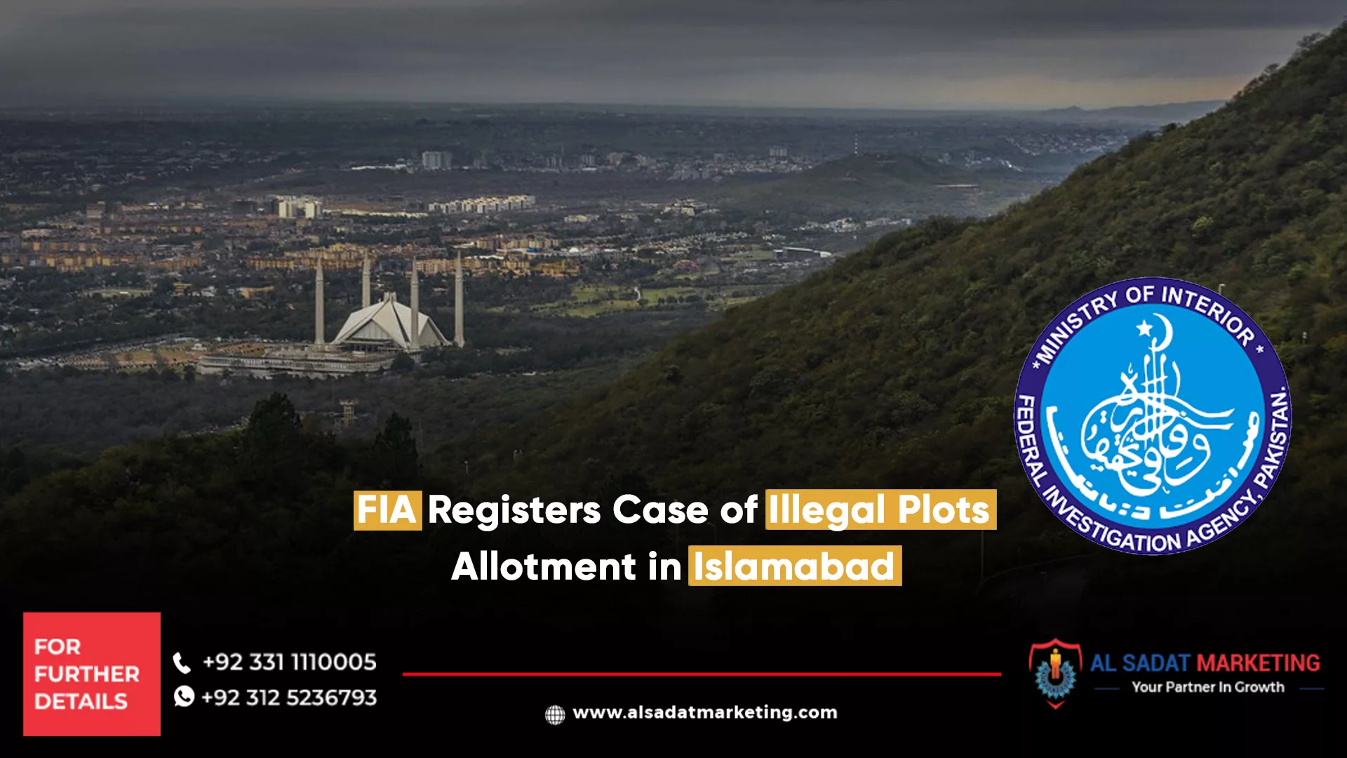 fia registers case of illegal plots allotment in islamabad, al sadat marketing, real estate agency in blue area islamabad