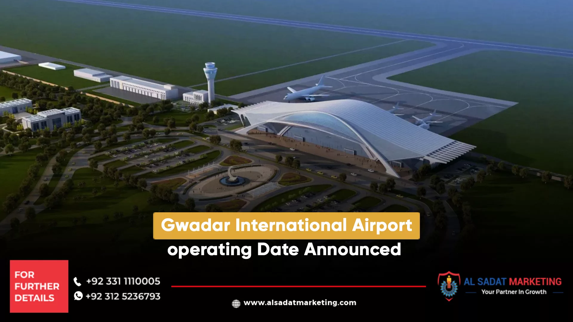 gwadar international airport operating date announced, al sadat marketing, real estate agency in blue area islamabad