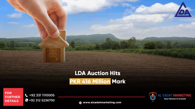 land with green trees and some planned areas with blue and white sky a model of the house holding in a hand represents the lda plot auction