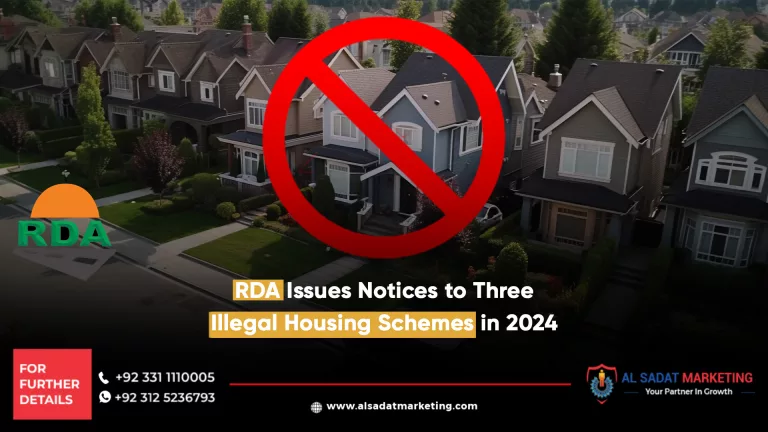 rda issues notices to three illegal housing schemes in 2024, al sadat marketing, real estate agency in blue area islamabad