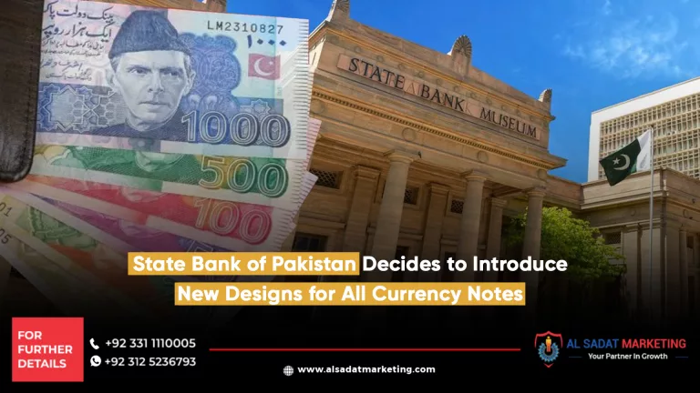 a building of yellow colour state bank of Pakistan with white and green flag of pakistan and pakistan,s currency notes