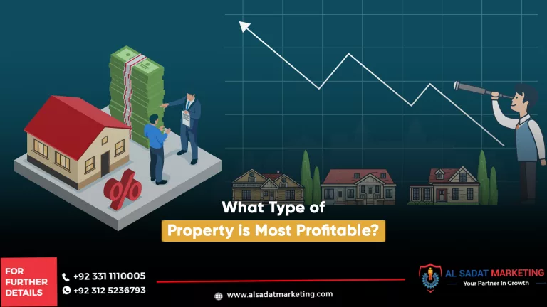 model of houses in red and yellow colour, 3 dummy persons and a graph showes that which type of propert best for investment