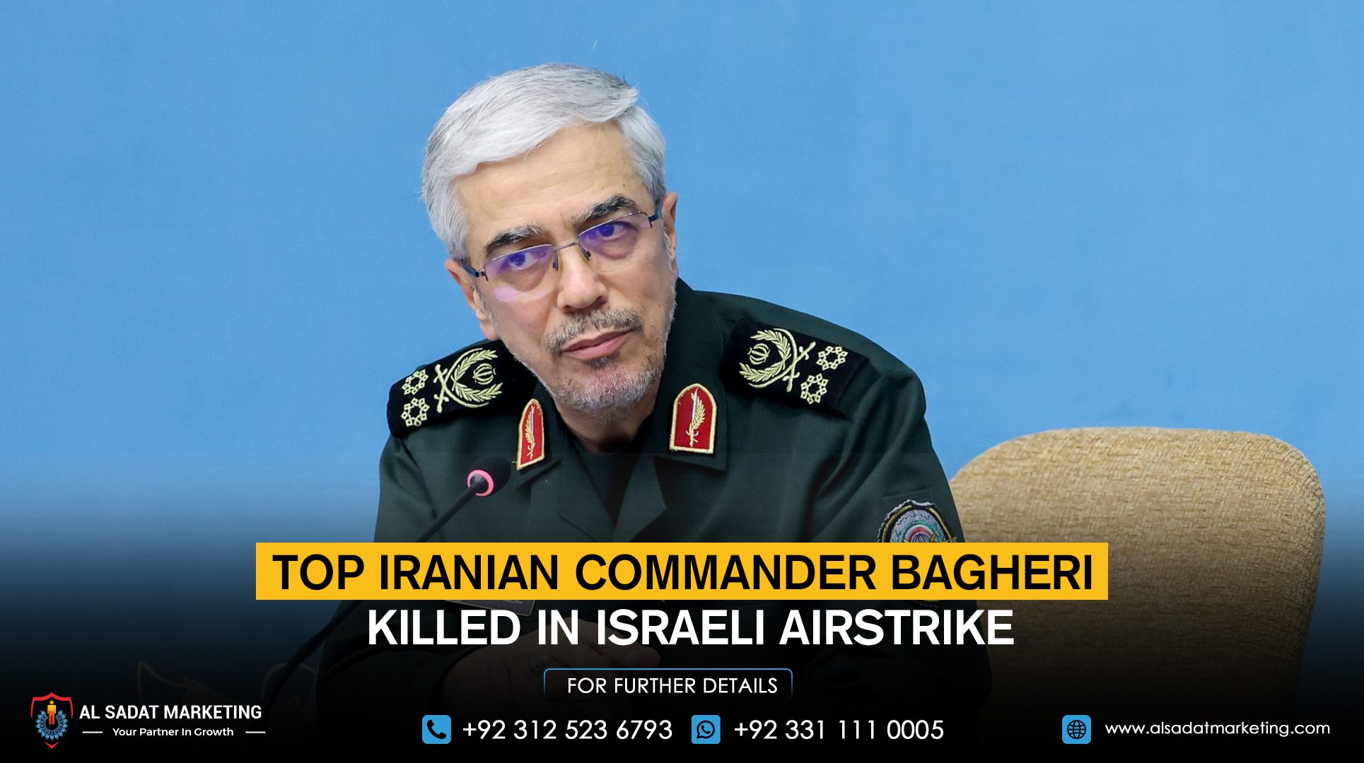 Top Iranian Commander Bagheri Killed in Israeli Airstrike