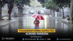 Thunderstorms are expected across Pakistan