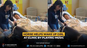 Horse helps wake up the girl at the clinic by playing music
