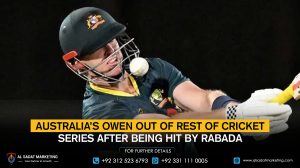 Australia’s Owen is out of the rest of the cricket series after being hit by Rabada