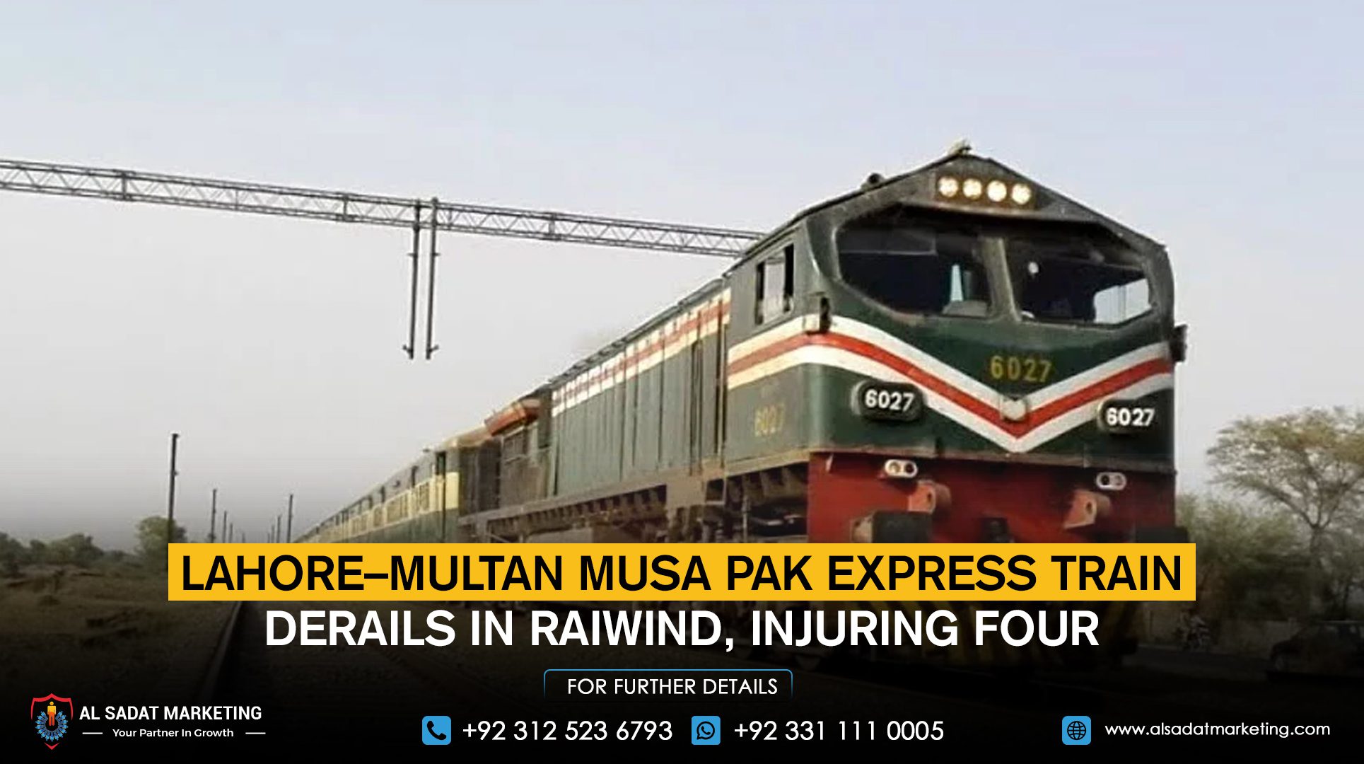 Lahore–Multan Musa Pak Express train derails in Raiwind, injuring four