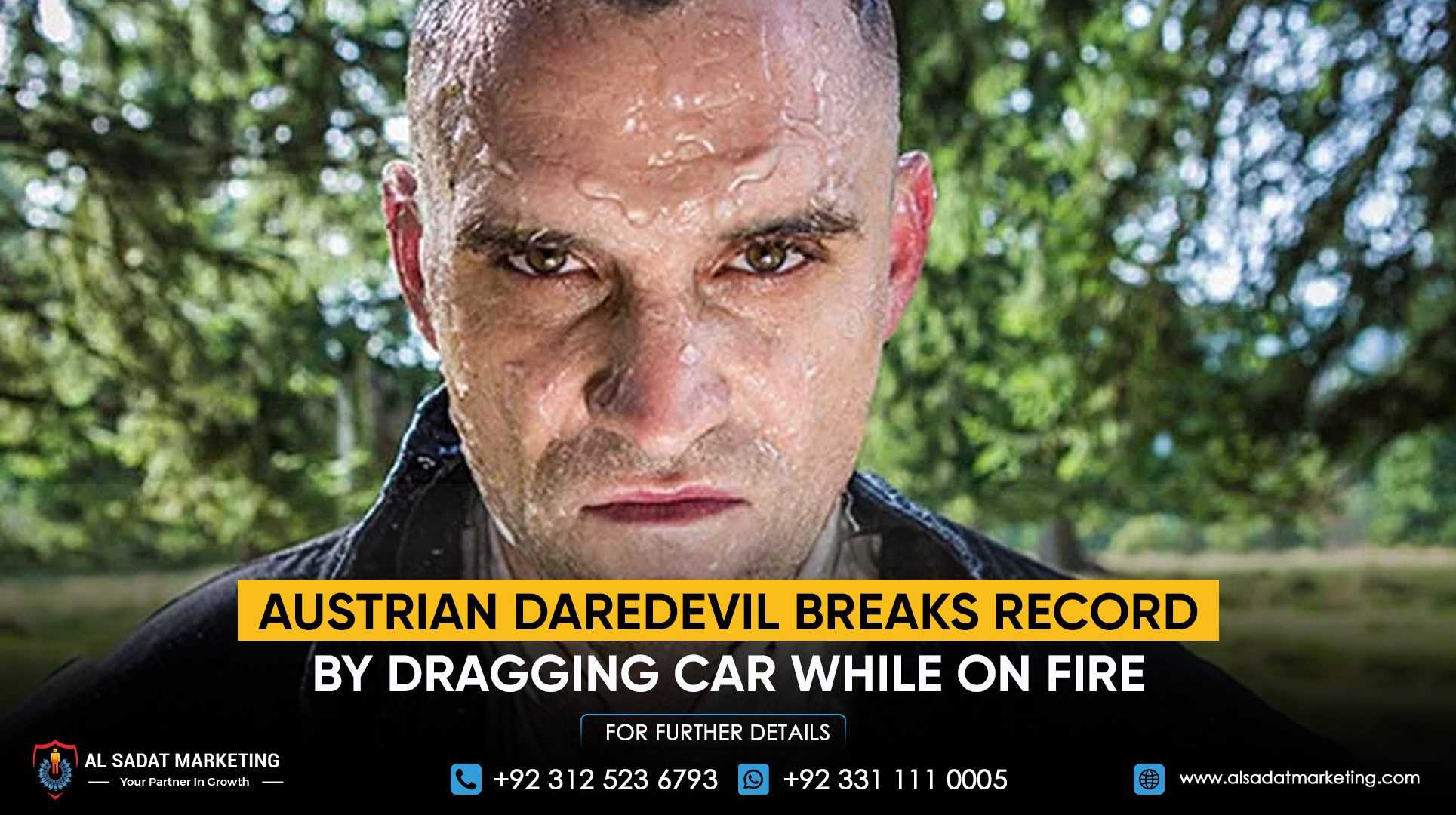 Austrian daredevil breaks record by dragging a car while on fire
