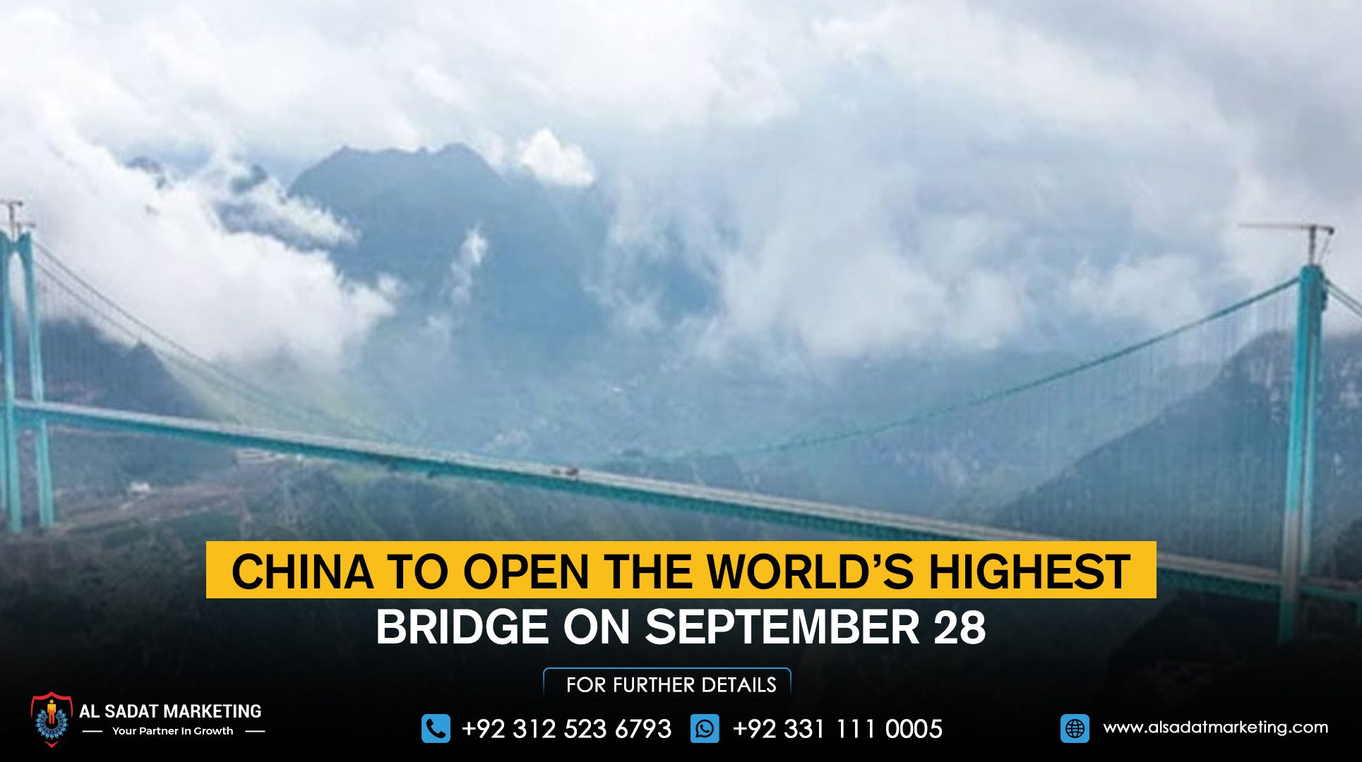 China to open the world’s highest bridge on September 28