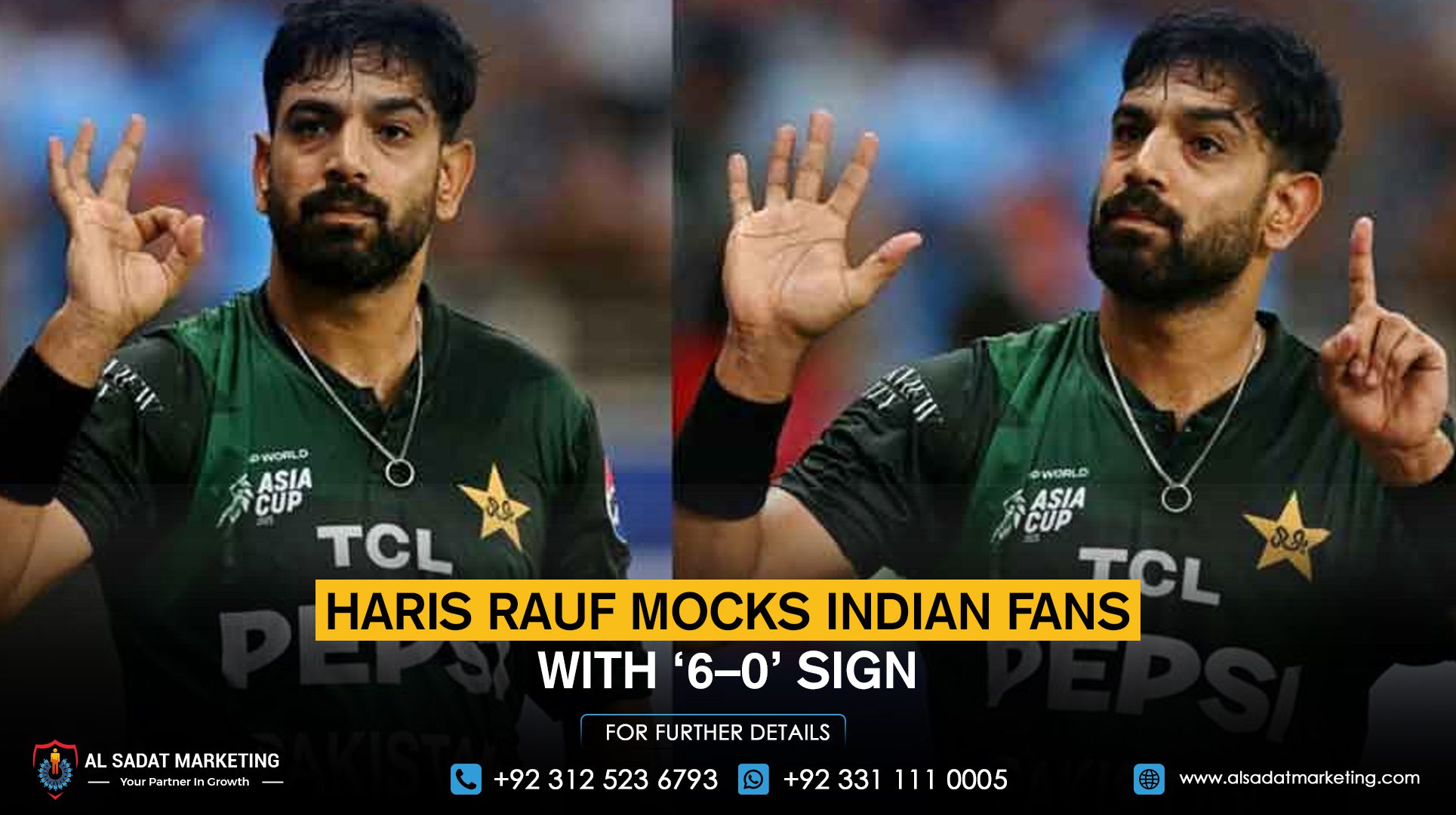 Haris Rauf mocks Indian fans with ‘6–0’ sign