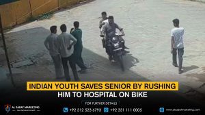 An Indian youth saves a senior by rushing him to the hospital on a bike