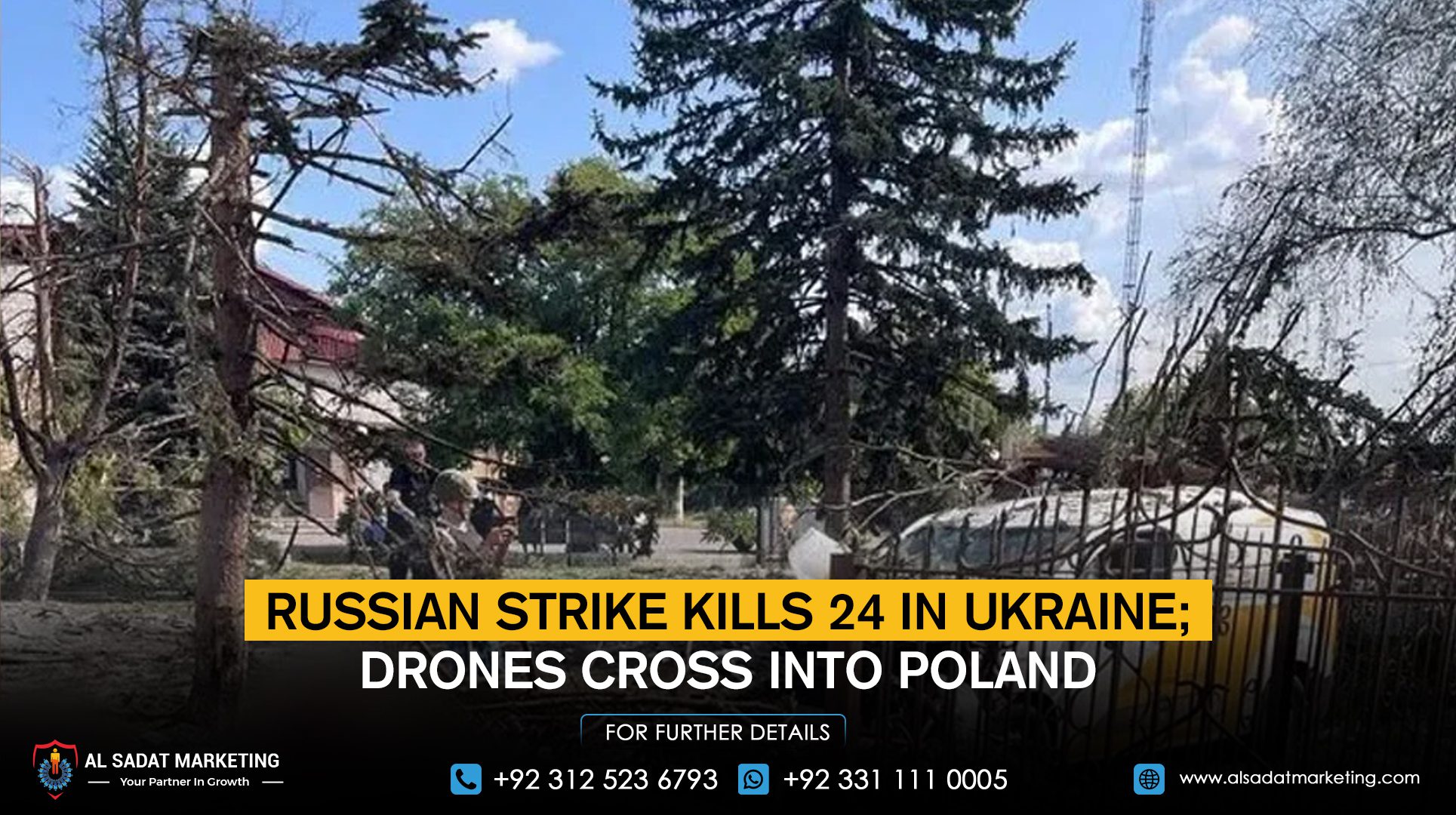Russian strike kills 24 in Ukraine; drones cross into Poland