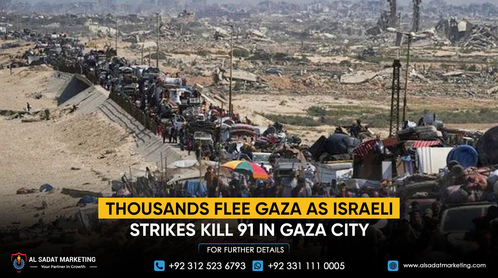 Thousands flee Gaza as Israeli strikes kill 91 in Gaza City