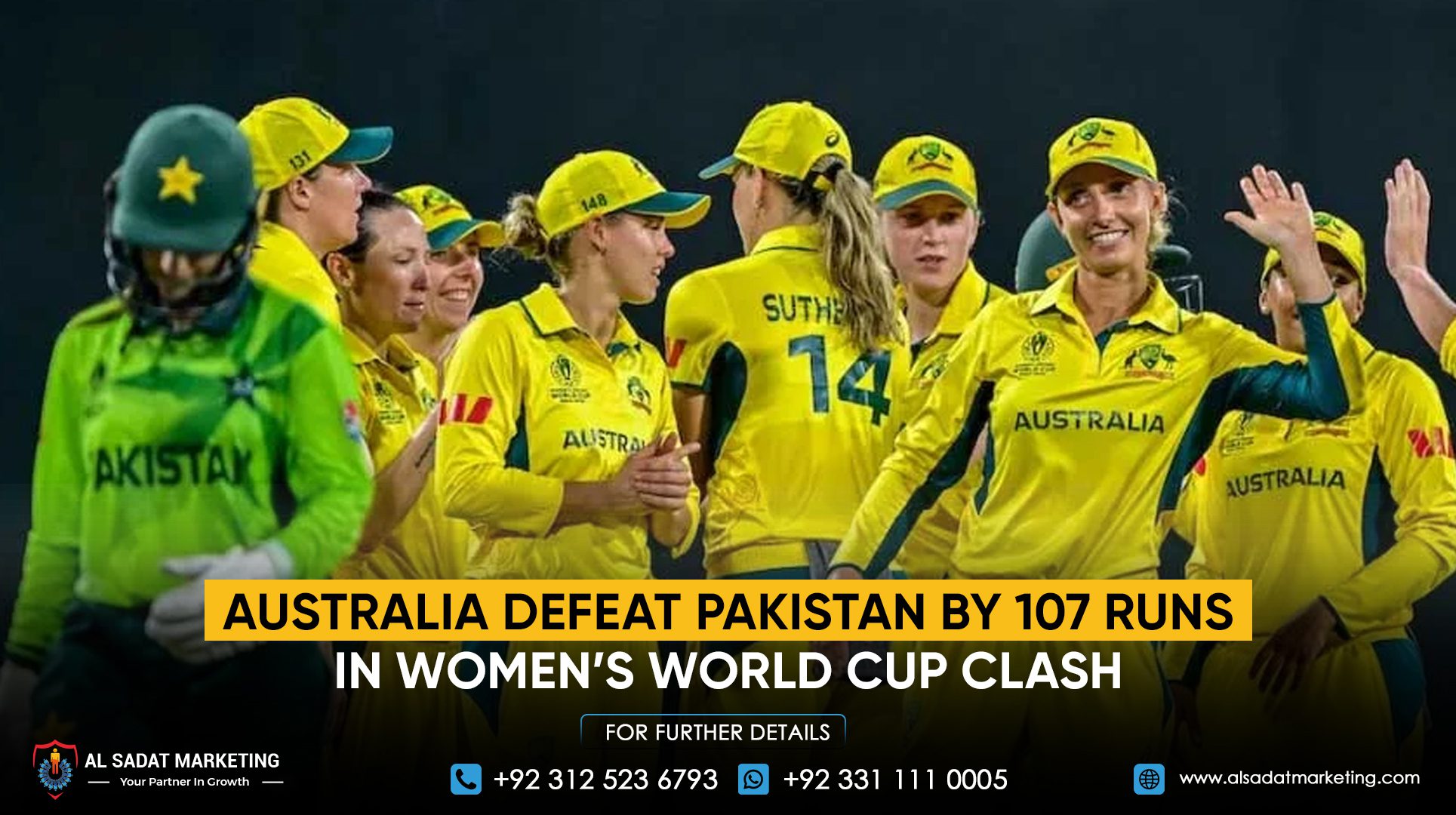 Australia defeated Pakistan by 107 runs in a Women’s World Cup clash