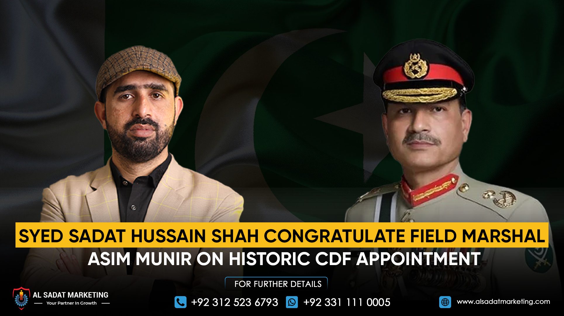 Syed Sadat Hussain Shah congratulates Field Marshal Asim Munir on historic CDF appointment