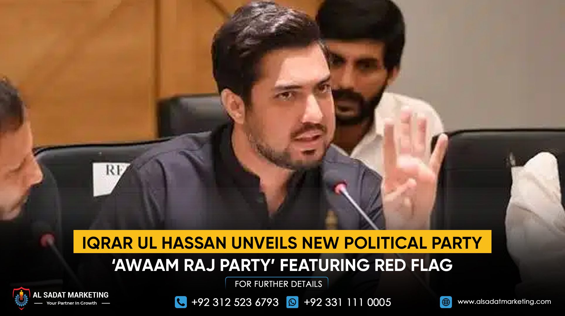 Iqrar ul Hassan Unveils New Political Party ‘Awaam Raj Party’ Featuring Red Flag