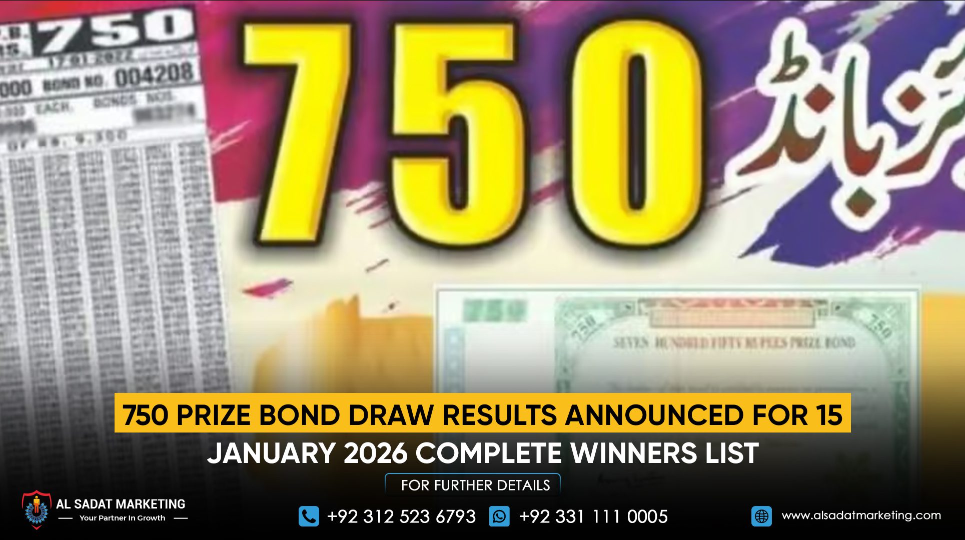 750 Prize Bond Draw Results Announced for 15 January 2026 – Complete Winners List