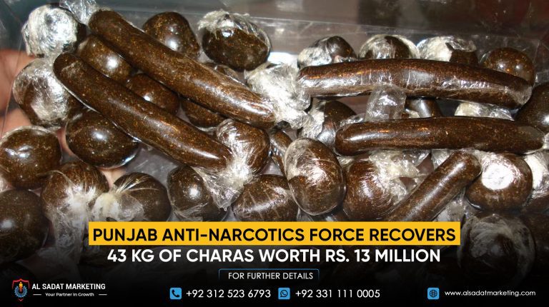 Punjab Anti-Narcotics Force Recovers 43 Kg of Charas Worth Rs. 13 Million