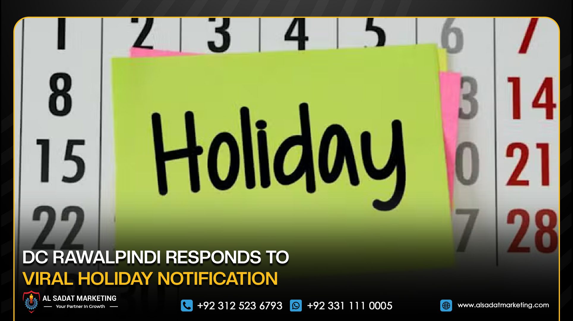 DC Rawalpindi Responds to Viral Holiday Notification