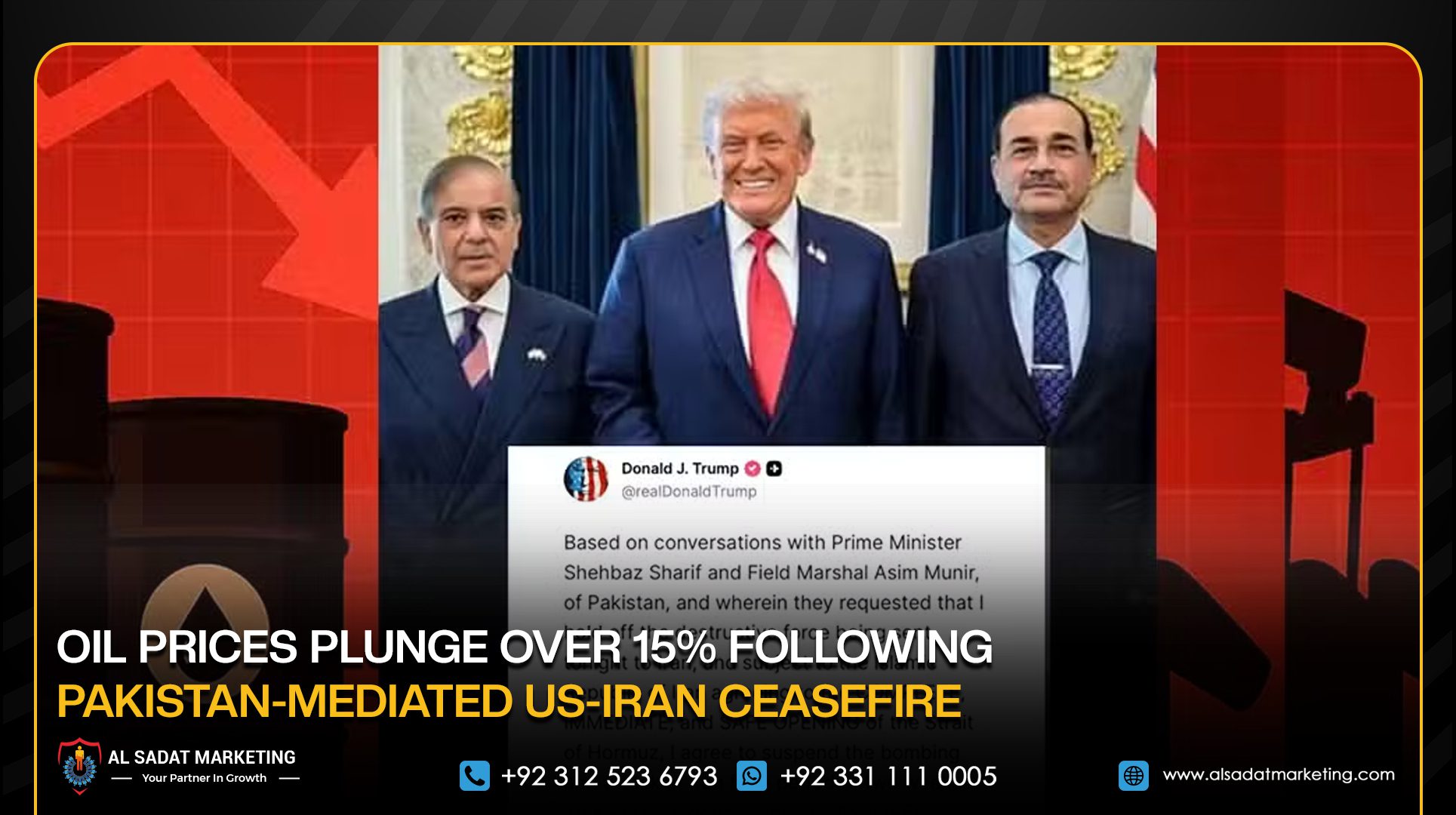 Oil Prices Plunge Over 15% Following Pakistan-Mediated US-Iran Ceasefire