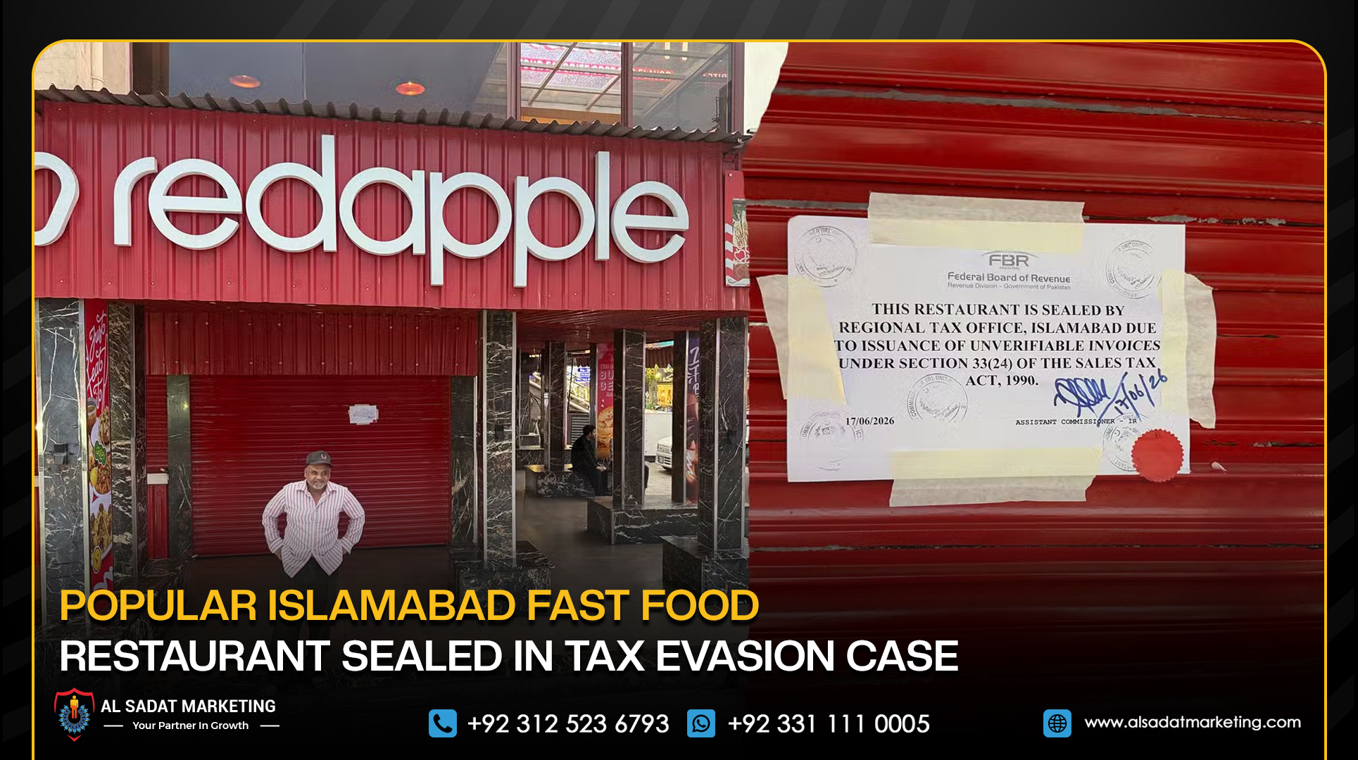 Popular Islamabad Fast Food Restaurant Sealed in Tax Evasion Case